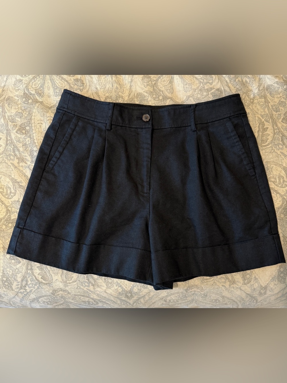 J.Crew Remi Linen Blend High Rise Pleated Cuffed Shorts Black Size 12